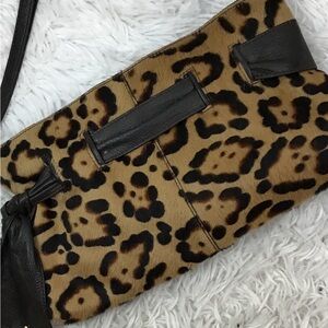 Roberta Gandolfi Italian calf hair leather leopard clutch wristlet
